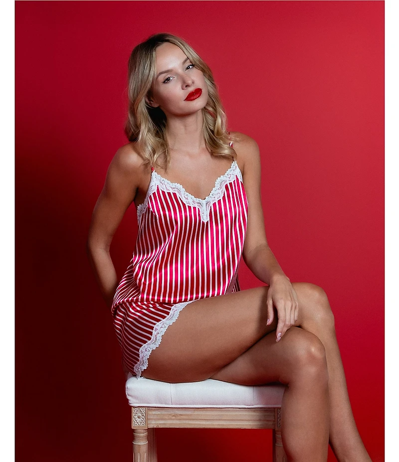 In Bloom By Jonquil Stripe Print Sleeveless V-Neck Satin Shorty Pajama Set