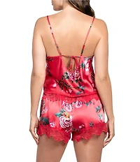 In Bloom By Jonquil Tap Floral Print Sleeveless Scoop Neck Satin Shorty Pajama Set