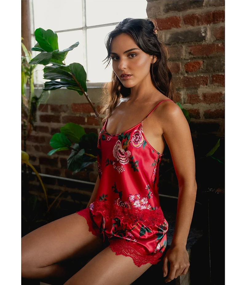 In Bloom By Jonquil Tap Floral Print Sleeveless Scoop Neck Satin Shorty Pajama Set