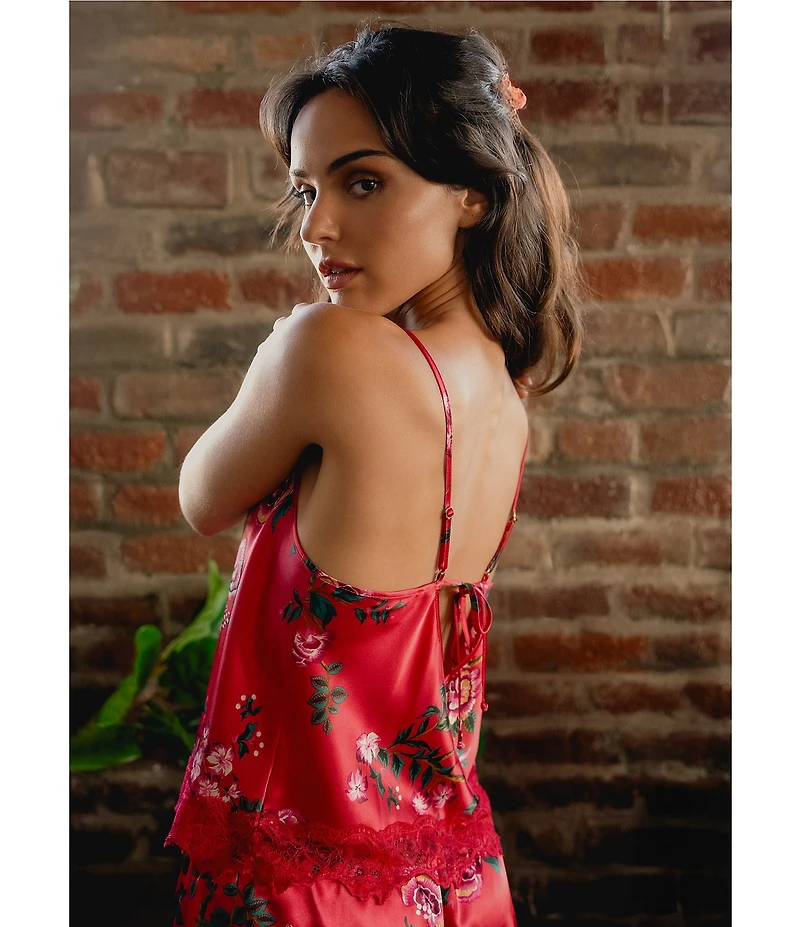 In Bloom By Jonquil Tap Floral Print Sleeveless Scoop Neck Satin Shorty Pajama Set