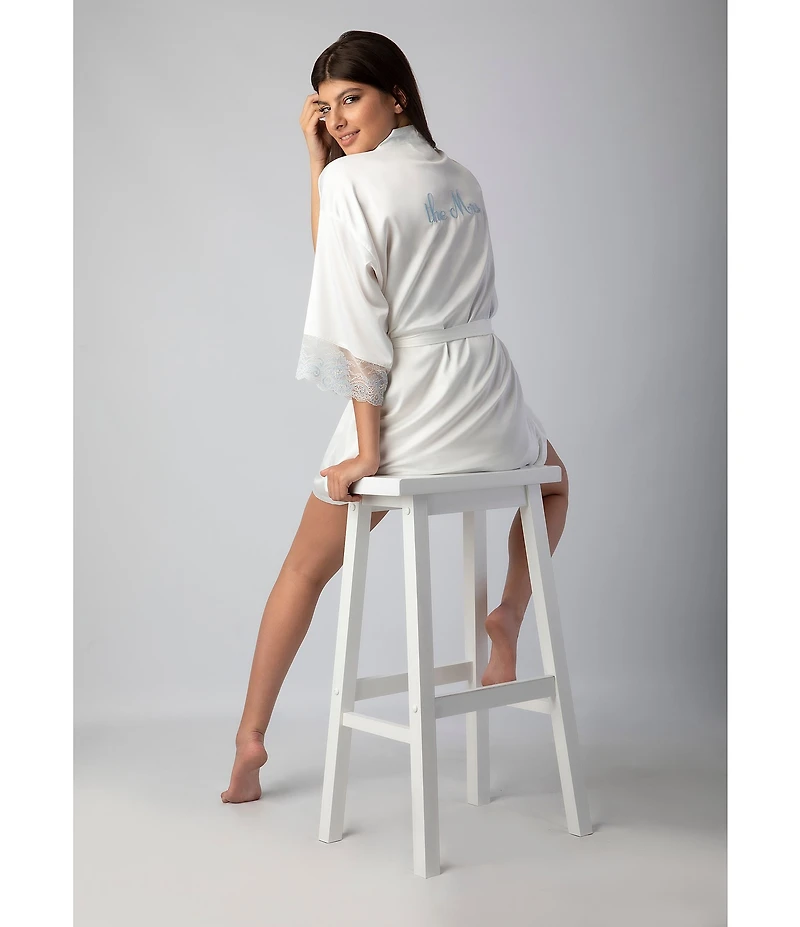 In Bloom by Jonquil The Mrs. Embroidered 3/4 Sleeve Satin Lace Detail Bridal Robe