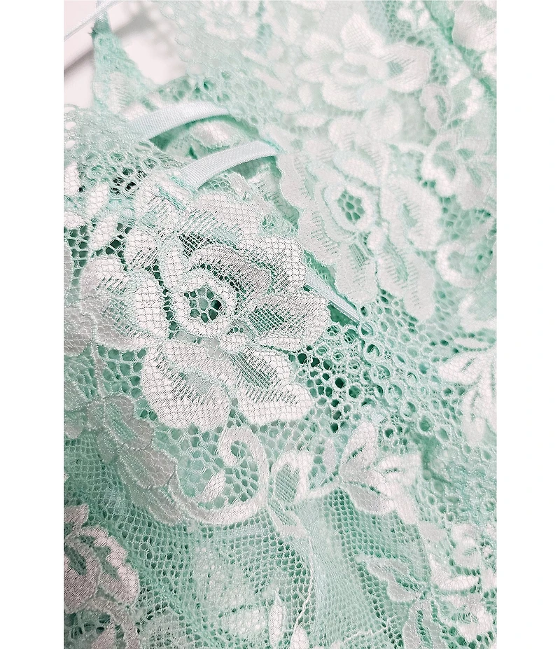 In Bloom By Jonquil Two-Tone Floral Lace Halter Neck Plunging V-Neck Teddy