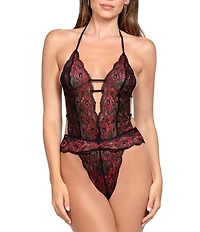 In Bloom By Jonquil Two-Tone Lace Halter Neck Teddy