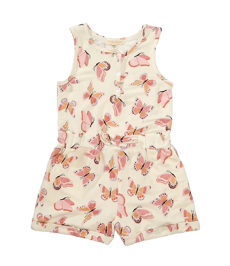 Indie Gold Little Girls Butterfly Printed Sleeveless Romper