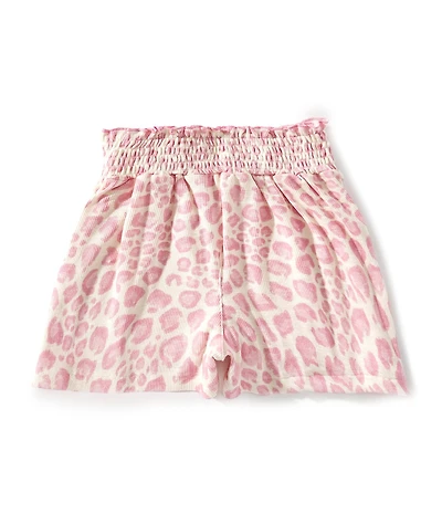 Indie Gold Little Girls Leopard-Printed Smocked-Waist Poplin Shorts