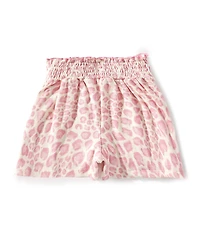 Indie Gold Little Girls Leopard-Printed Smocked-Waist Poplin Shorts