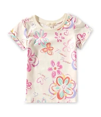 Indie Gold Little Girls Roll-Sleeve Graffiti-Printed T-Shirt