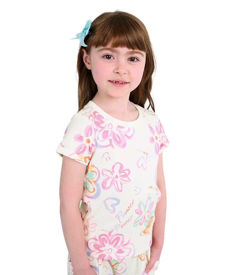 Indie Gold Little Girls Roll-Sleeve Graffiti-Printed T-Shirt