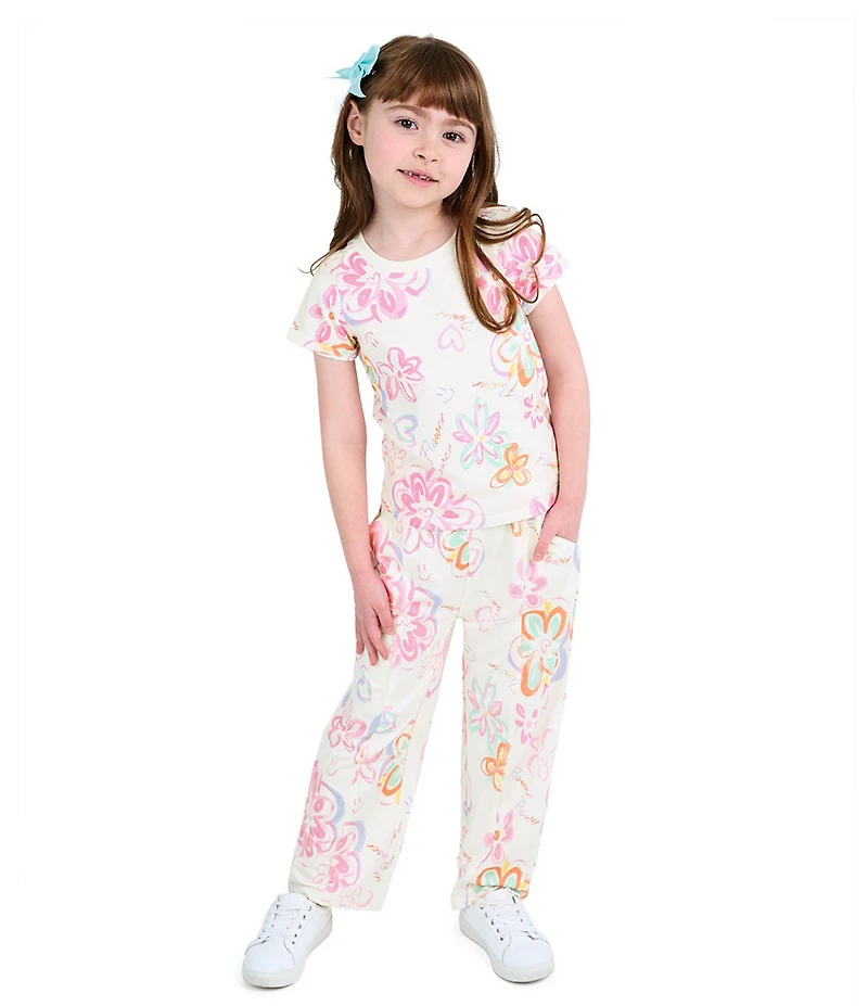 Indie Gold Little Girls Roll-Sleeve Graffiti-Printed T-Shirt