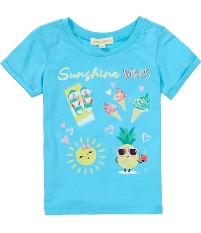 Indie Gold Little Girls Roll-Sleeve Sunshine Vibes T-Shirt