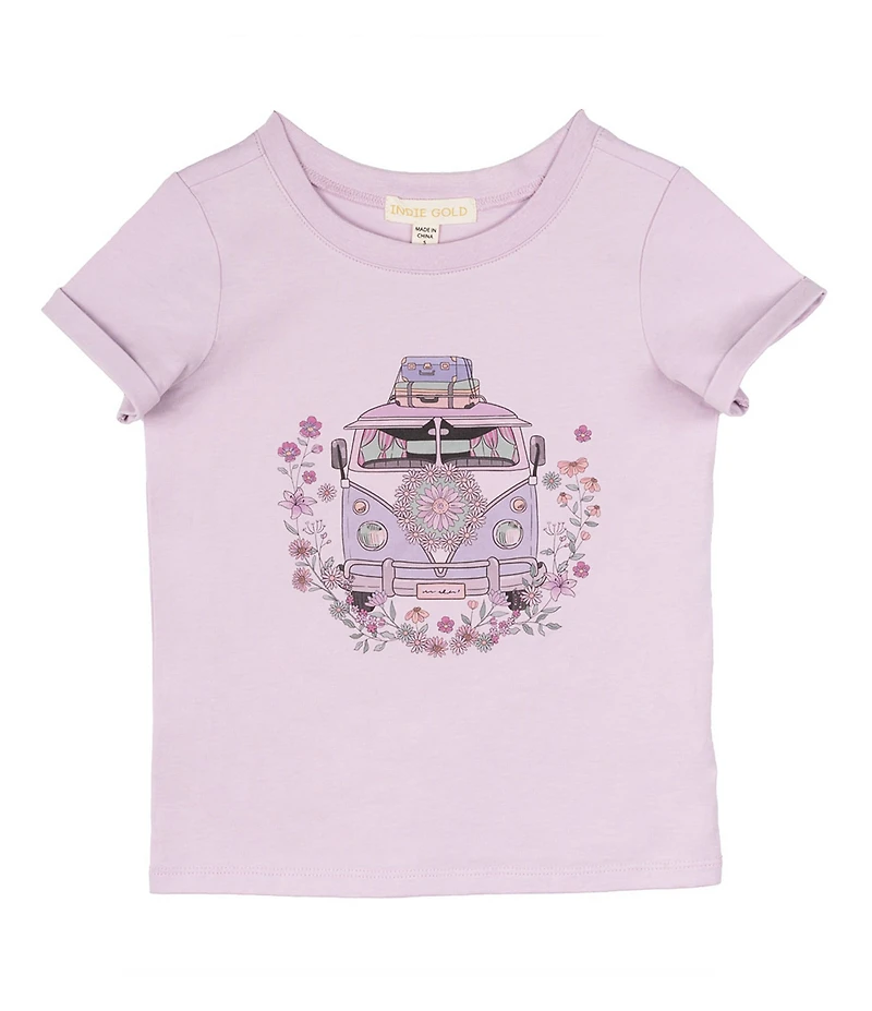 Indie Gold Little Girls Roll-Sleeve Van-Graphic T-Shirt
