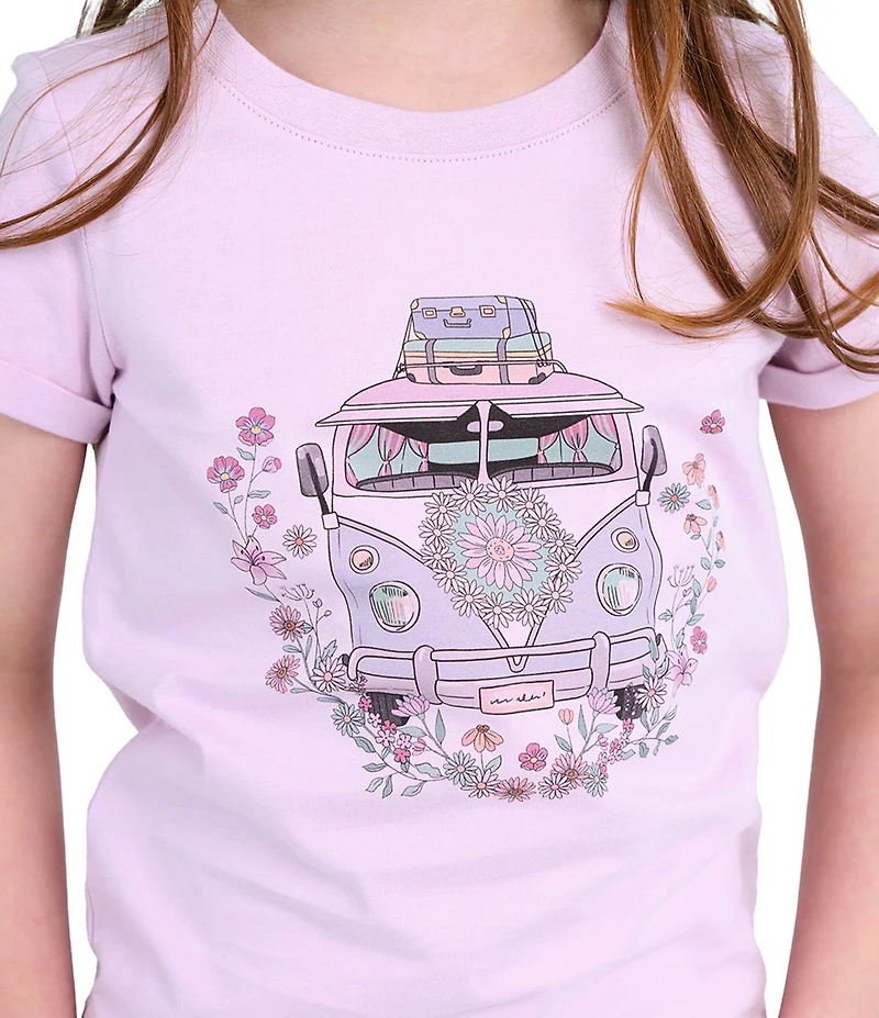 Indie Gold Little Girls Roll-Sleeve Van-Graphic T-Shirt