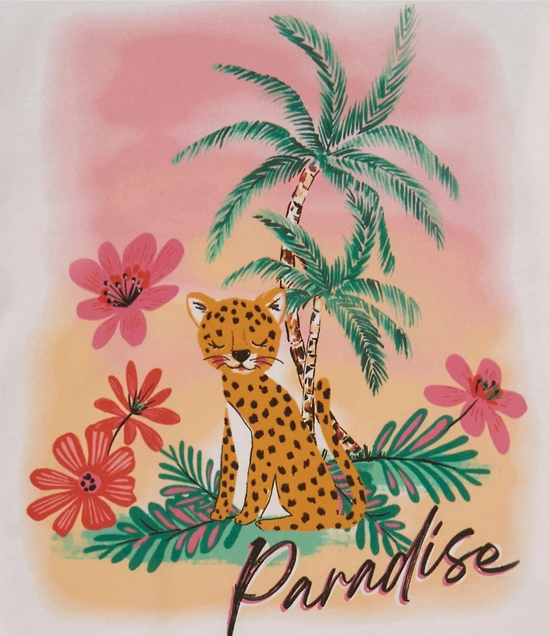 Indie Gold Little Girls Rolled-Sleeve Paradise Printed T-Shirt