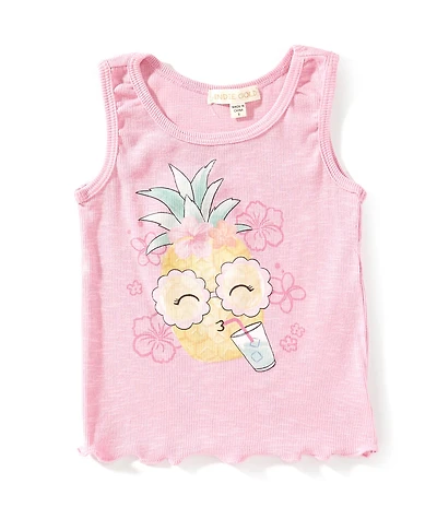 Indie Gold Little Girls Sleeveless Pineapple-Character-Graphic Rib-Knit Tank Top