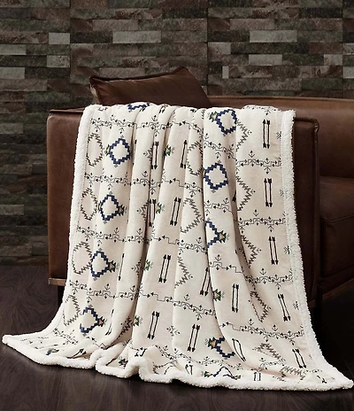 Indigo Hill by HiEnd Accents Arrow and Tribal Patterned Campfire Sherpa Cozy Throw Set