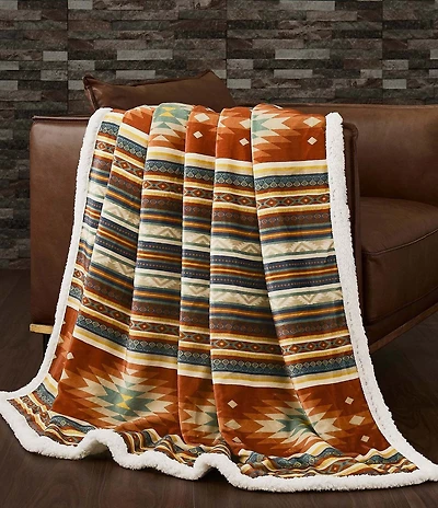 Indigo Hill by HiEnd Accents Del Sol Southwestern Campfire Sherpa Cozy Throw Set