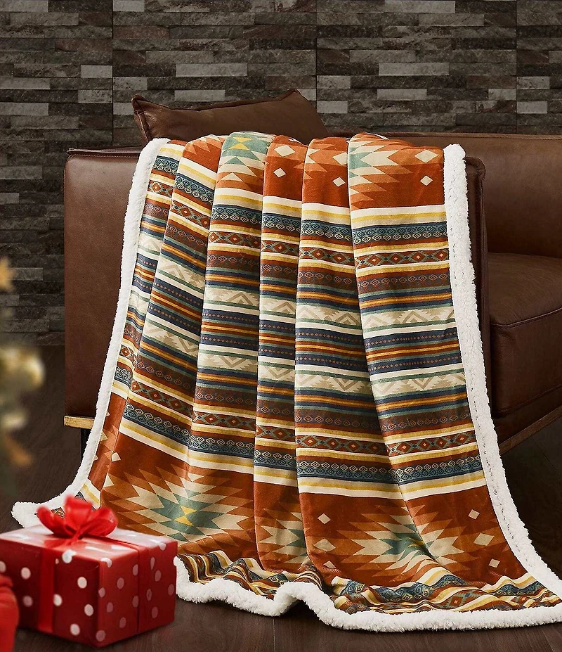 Indigo Hill by HiEnd Accents Del Sol Southwestern Print Campfire Sherpa Throw