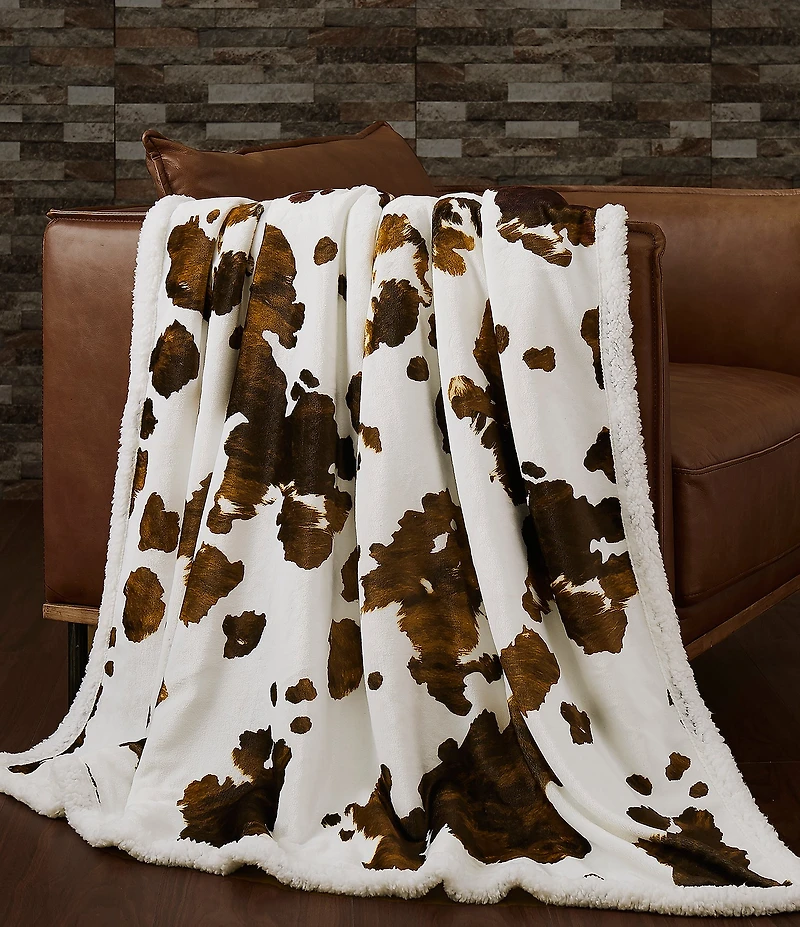 HiEnd Accents x Indigo Hill Elsa Cowhide Print Campfire Sherpa Throw