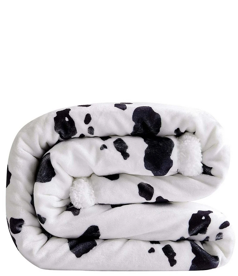 HiEnd Accents x Indigo Hill Elsa Cowhide Print Campfire Sherpa Throw Blanket