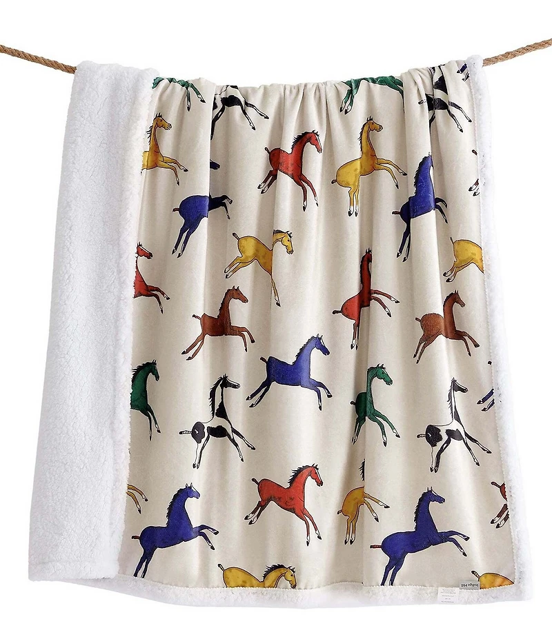Indigo Hill by HiEnd Accents Hand-Painted Wild Horses Campfire Sherpa Western Cozy Throw Set