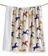 Indigo Hill by HiEnd Accents Hand-Painted Wild Horses Campfire Sherpa Western Cozy Throw Set