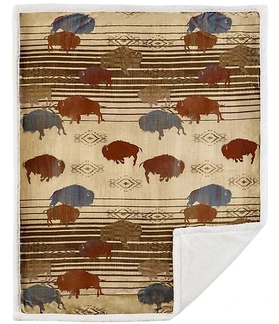 HiEnd Accents x Indigo Hill Home On The Range Buffalo Campfire Sherpa Throw Blanket