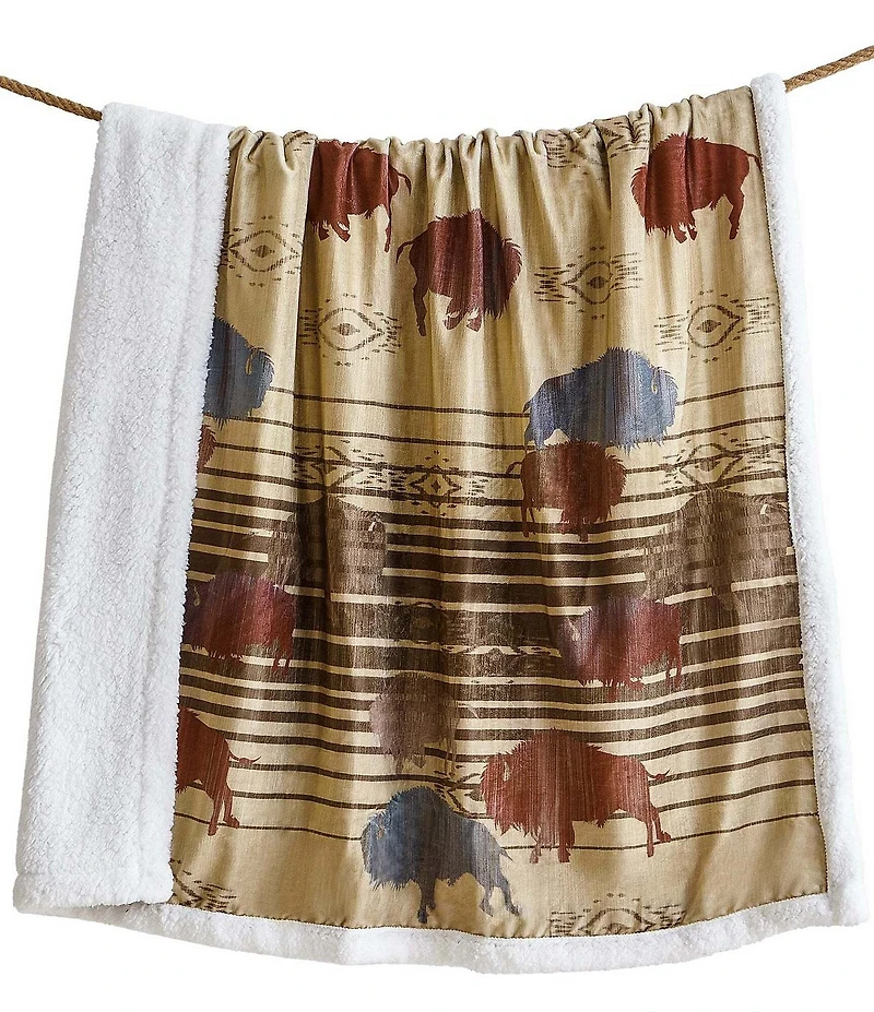 HiEnd Accents x Indigo Hill Home On The Range Buffalo Campfire Sherpa Throw Blanket