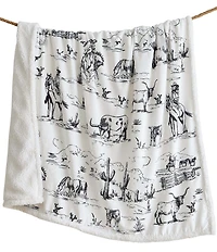 Indigo Hill by HiEnd Accents Ranch Life Western Toile Campfire Sherpa Cozy Throw and Pillows Set