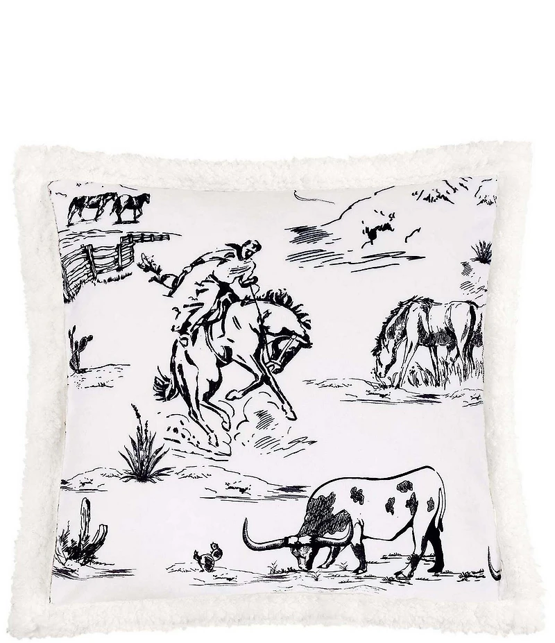 Indigo Hill by HiEnd Accents Ranch Life Western Toile Campfire Sherpa Cozy Throw and Pillows Set
