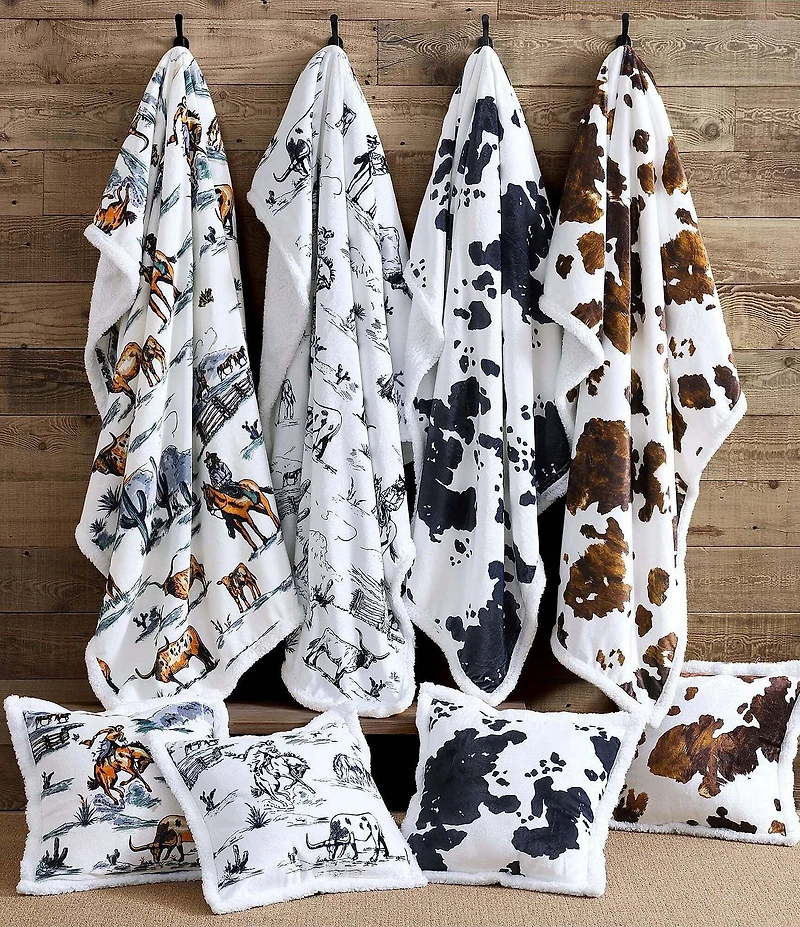 Indigo Hill by HiEnd Accents Ranch Life Western Toile Campfire Sherpa Cozy Throw and Pillows Set