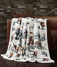 Indigo Hill by HiEnd Accents Ranch Life Western Toile Campfire Sherpa Cozy Throw and Pillows Set