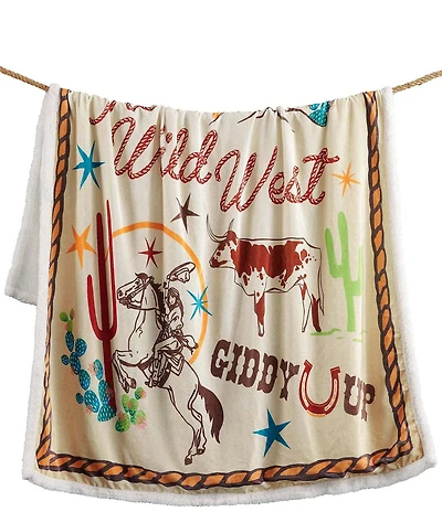 Indigo Hill by HiEnd Accents Retro Rodeo Campfire Sherpa Western Adventure Throw Blanket