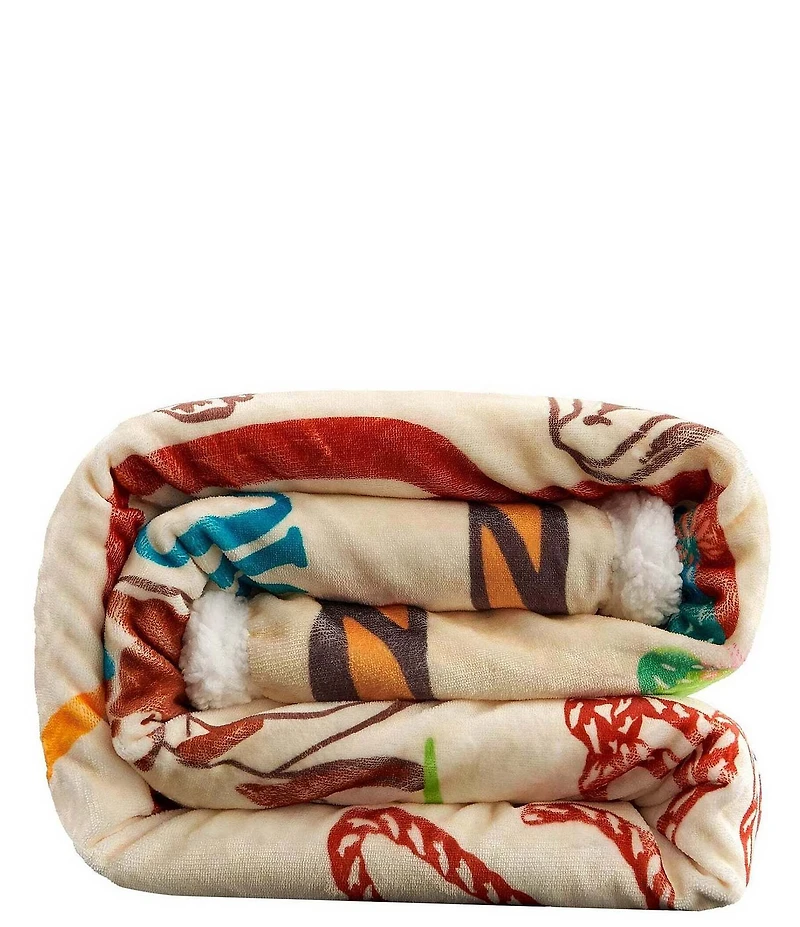 Indigo Hill by HiEnd Accents Retro Rodeo Campfire Sherpa Western Adventure Throw Blanket