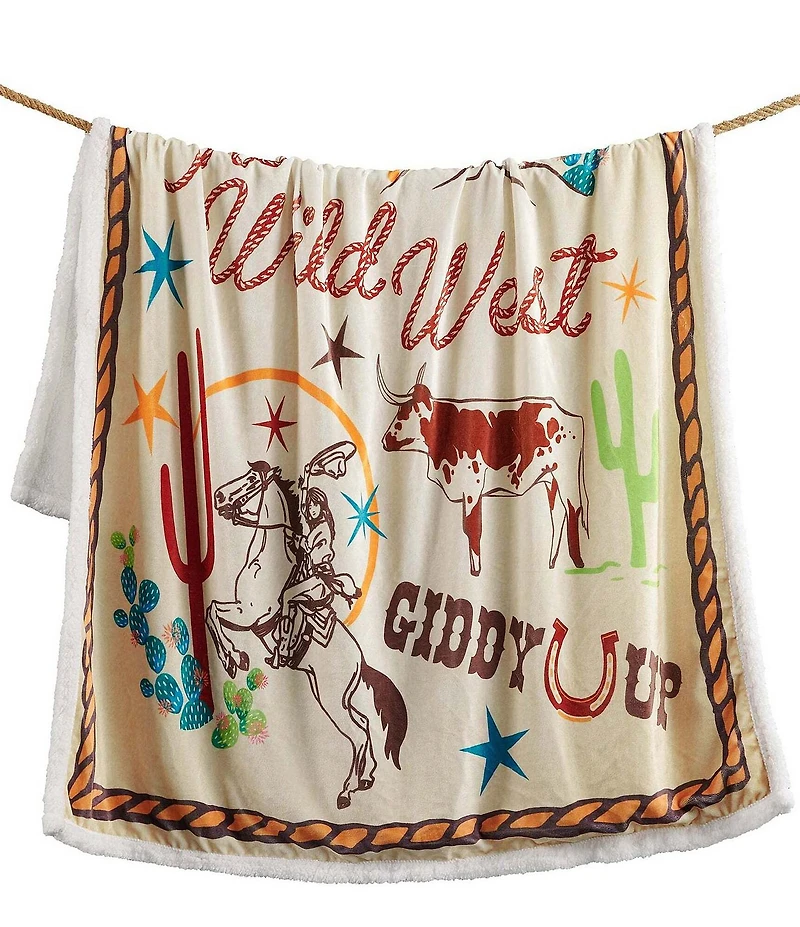 Indigo Hill by HiEnd Accents Retro Rodeo Campfire Sherpa Western Adventure Throw Blanket
