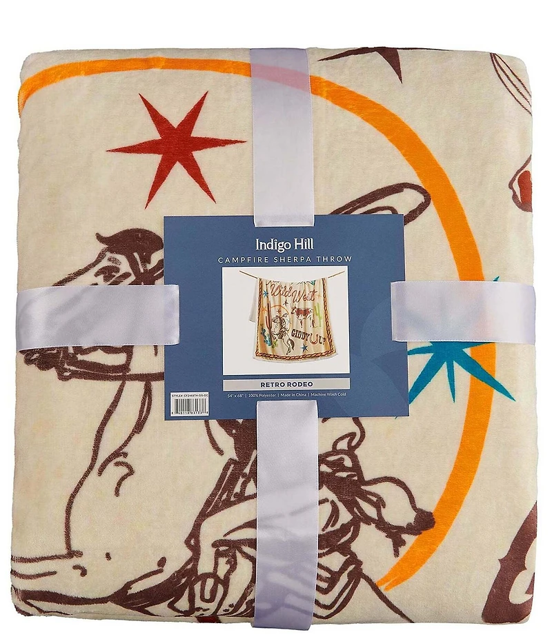 Indigo Hill by HiEnd Accents Retro Rodeo Campfire Sherpa Western Adventure Throw Blanket