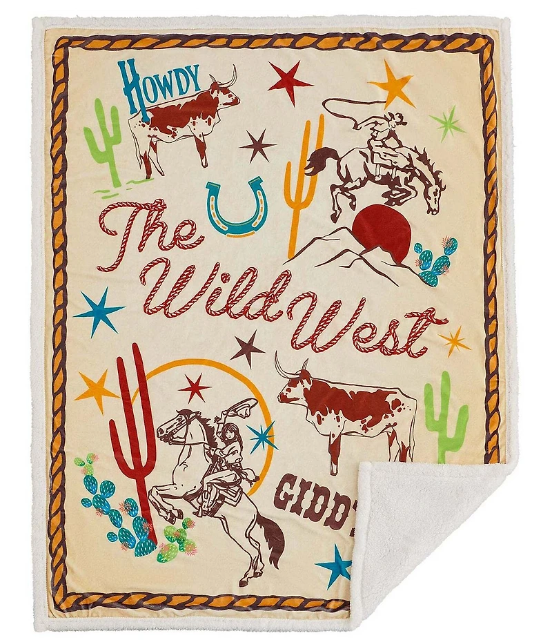 Indigo Hill by HiEnd Accents Retro Rodeo Campfire Sherpa Western Adventure Throw Blanket