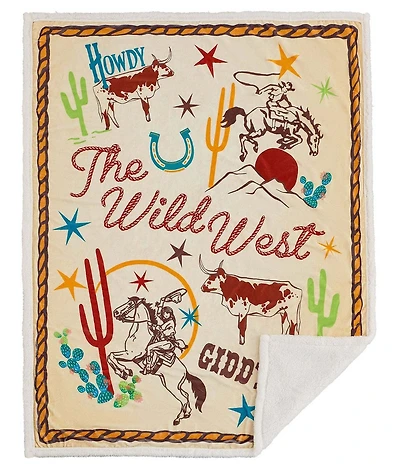 Indigo Hill by HiEnd Accents Retro Rodeo Campfire Sherpa Western Adventure Throw Blanket