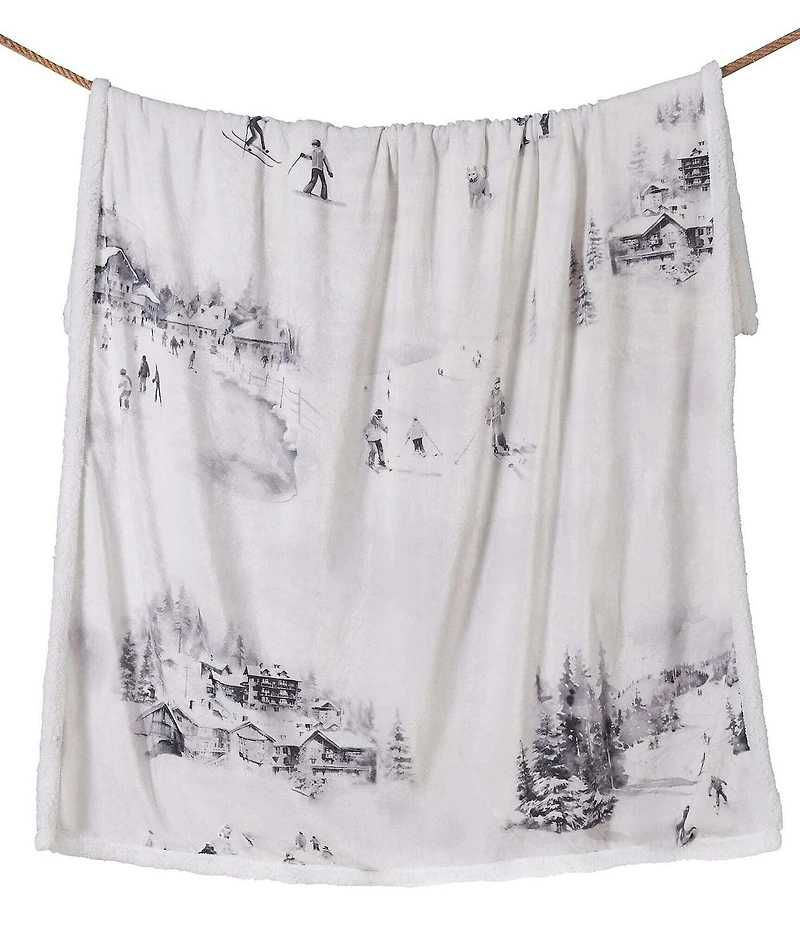 Indigo Hill by HiEnd Accents Ski Toile Campfire Sherpa-Backed Throw