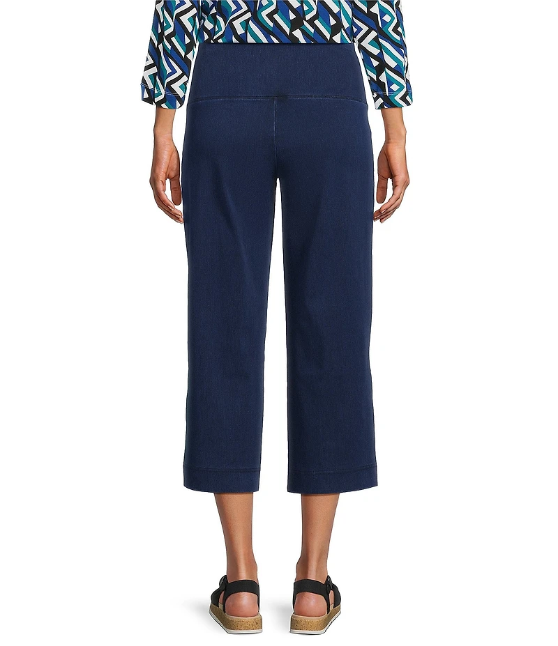 Intro Aimee Knit Denim Coconut Button Hem Pull-On Straight Leg Capri Pants