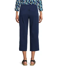 Intro Aimee Knit Denim Coconut Button Hem Pull-On Straight Leg Capri Pants