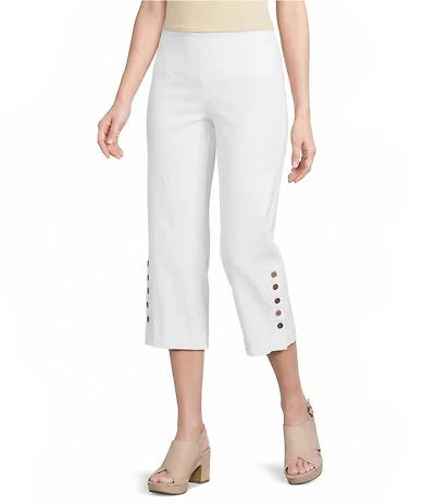 Intro Aimee Solid Suave Knit Straight Leg Tummy Control Coconut Button Hem Pull-On Pants