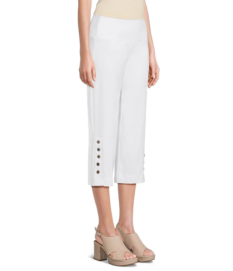 Intro Aimee Solid Suave Knit Straight Leg Tummy Control Coconut Button Hem Pull-On Pants