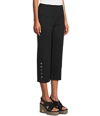 Intro Aimee Solid Suave Knit Straight Leg Tummy Control Coconut Button Hem Pull-On Pants