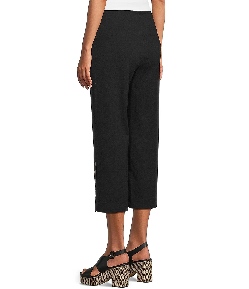 Intro Aimee Solid Suave Knit Straight Leg Tummy Control Coconut Button Hem Pull-On Pants