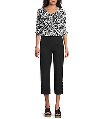 Intro Aimee Solid Suave Knit Straight Leg Tummy Control Coconut Button Hem Pull-On Pants