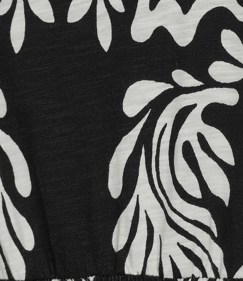 Intro Baroque Print Knit Scoop Neck Elbow Sleeve Smocked Waist Tiered Dress