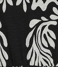 Intro Baroque Print Knit Scoop Neck Elbow Sleeve Smocked Waist Tiered Dress