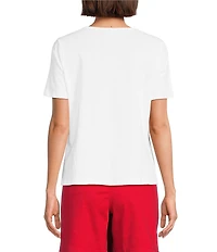 Intro Cotton Linen Blend Embroidered Lace V-Neck Short Sleeve Tee