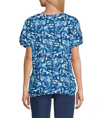 Intro Cotton Slub Printed Scoop Neck Short Twist Sleeve Rushed Tee