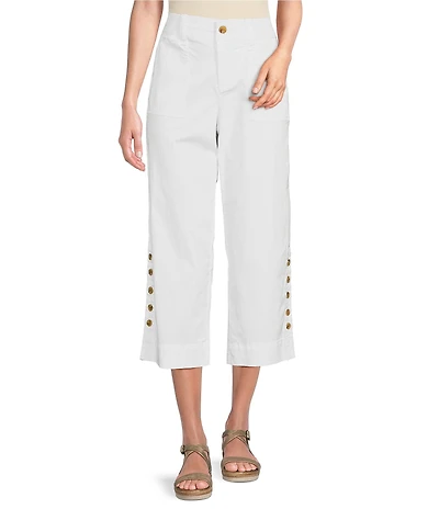 Intro Cotton Tencel™ Wide Leg Side Button Trim Detail Crop Pants